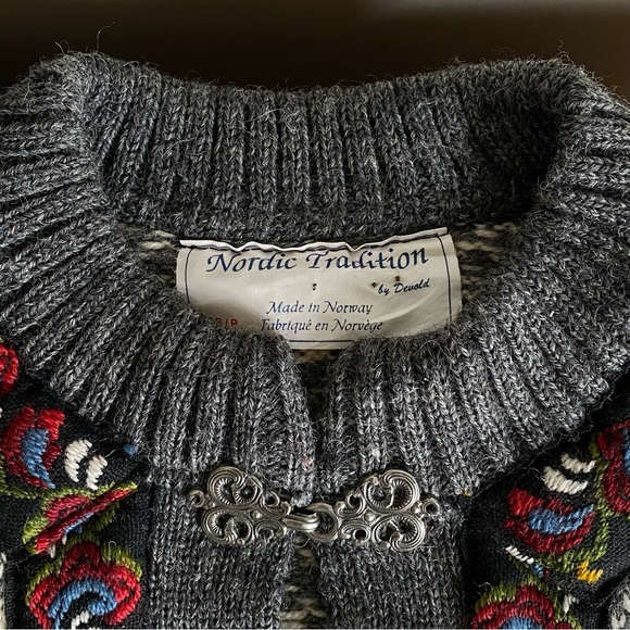 Vintage 100% Pure New Wool Nordic Traditions by Devold FairIsle Cardigan Sweater - Picture 4 of 11